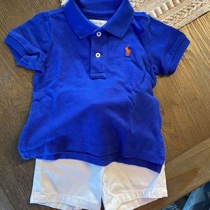 2 Ralph Lauren polo shirts and 1 pair of shorts